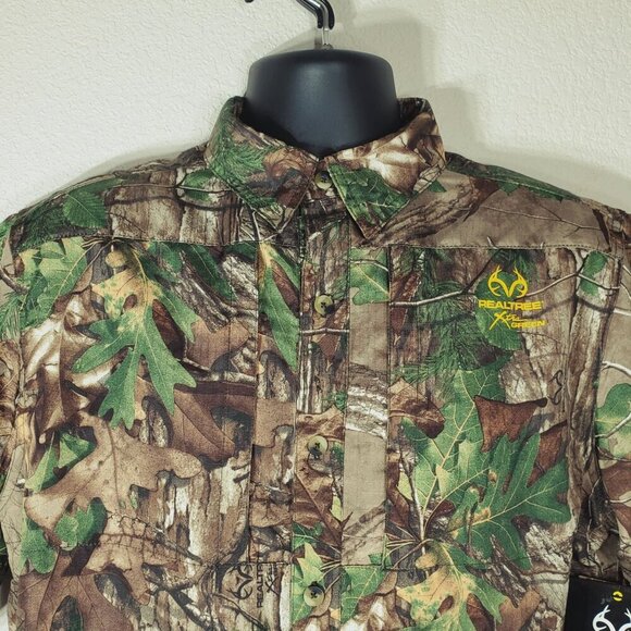 Realtree Mens Hunting Guide Shirt M XtraGreen Camo Short Sleeve Ripstop - Picture 10 of 13